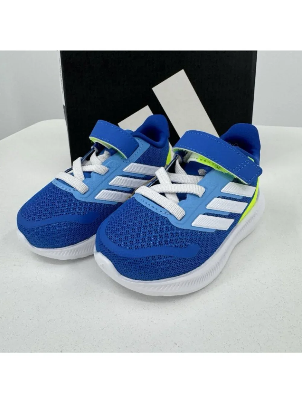 Adidas Infant Boys Run Falcon 5 EL Running Shoes size 5K Hook & Loop Blue JQ5667
